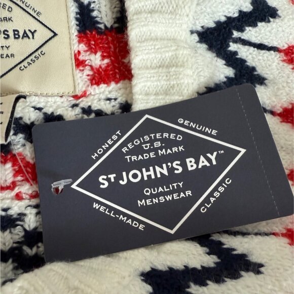 Fair Isle Navy Sweater Mens Large Knit Cozy Warm Cabin Core Pullover Classic Ski - Picture 11 of 14